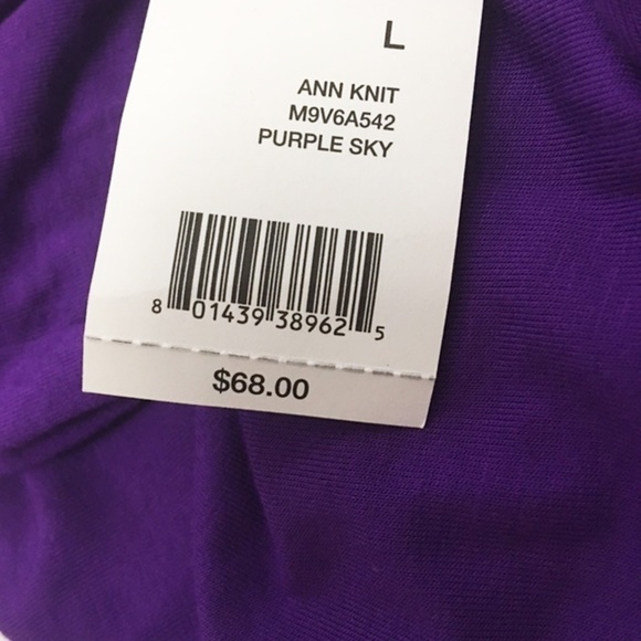 Tahari Ann Knit Rayon Pullover Top Tee T-Shirt Purple Sky L NWT - Picture 7 of 10